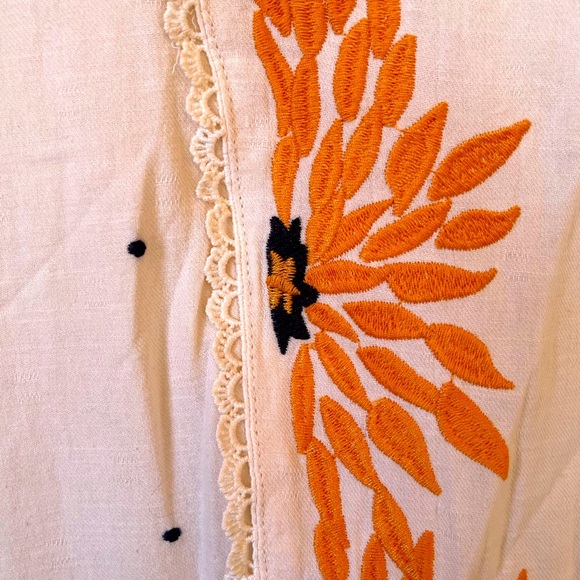 ROOLEE Cream Linen Cotton Dress Embroidered Orange Flowers Lace Trim XXXL NEW!!! - Picture 11 of 12